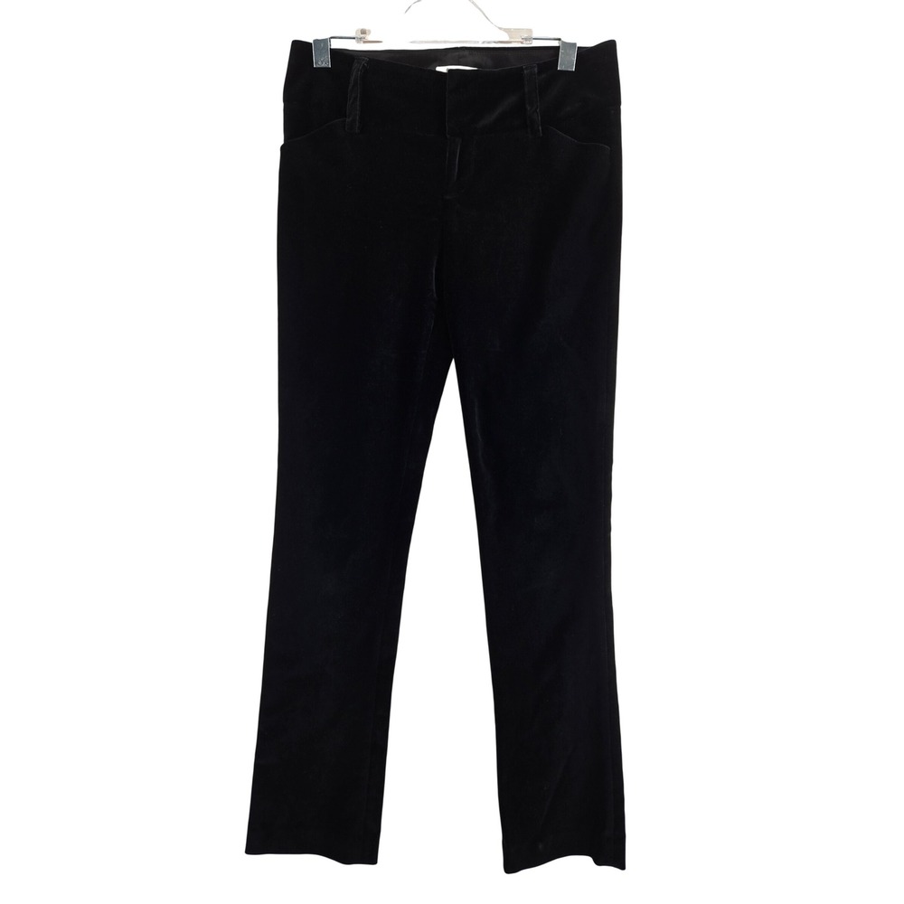 Alice + Olivia Black Velvet Straight Leg Pants Low Rise Size 8 33" Inseam Flaw